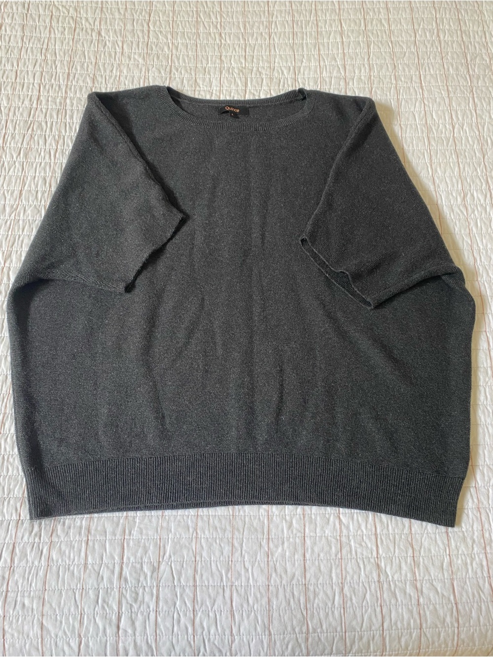 Quince Lightweight Cotton Link Stitch Dolman Sweater, Size Large